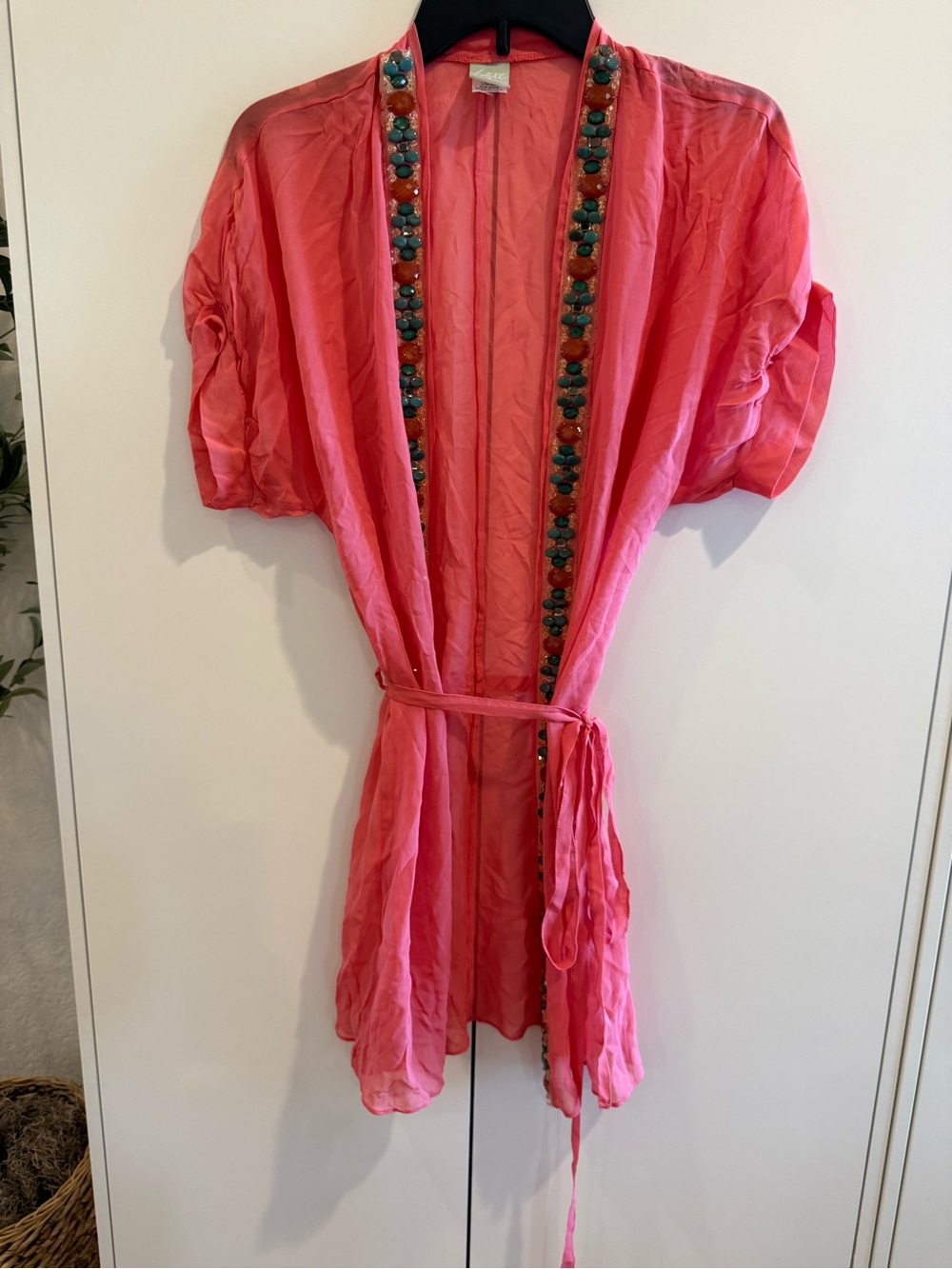 Pink Beaded Trim Lightweight coverup